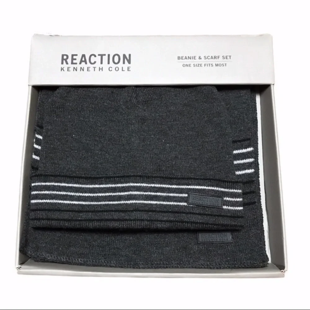 Reaction Kenneth Cole Beanie and Scarf Set Gray